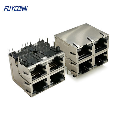 2x2 4 porty PCB 32-stykowe złącze RJ45 z żółtą zieloną diodą LED